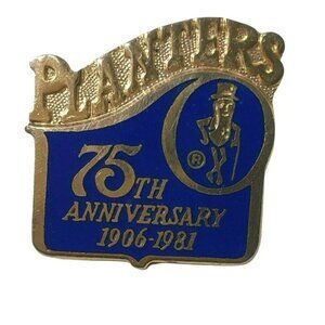 Planters Peanuts Pin 75th anniversary 1906-1981 Mr Peanut Tie Tack Blue Collecti